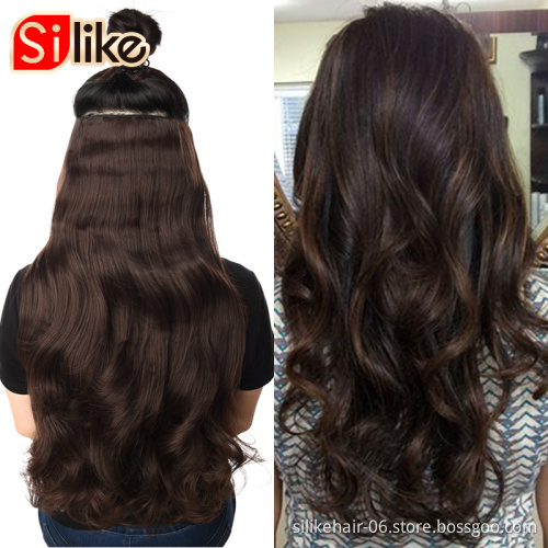 Silike 24 inch Wavy Clip in Hair Extension For Black Women Synthetic Clip Extension Heat Resistant Fiber 4 Clips in one Piece